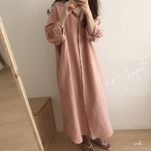 jinran S-2XL Cotton New Summer Shirt Dress Pink Evening Vintage Dress Party Oversize Long Beach Women Dresses Loose Robe Vestido pure