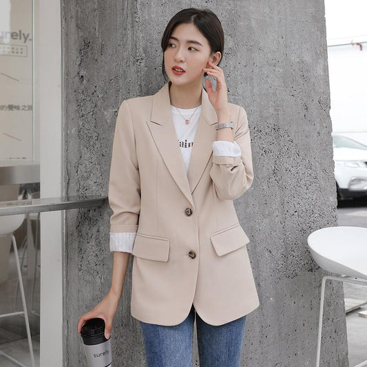 jinran New 2022 Autumn Fashion Blazer Jacket Women Casual Korean Pockets Long Sleeve Coat Office Ladies Solid Loose Blazer