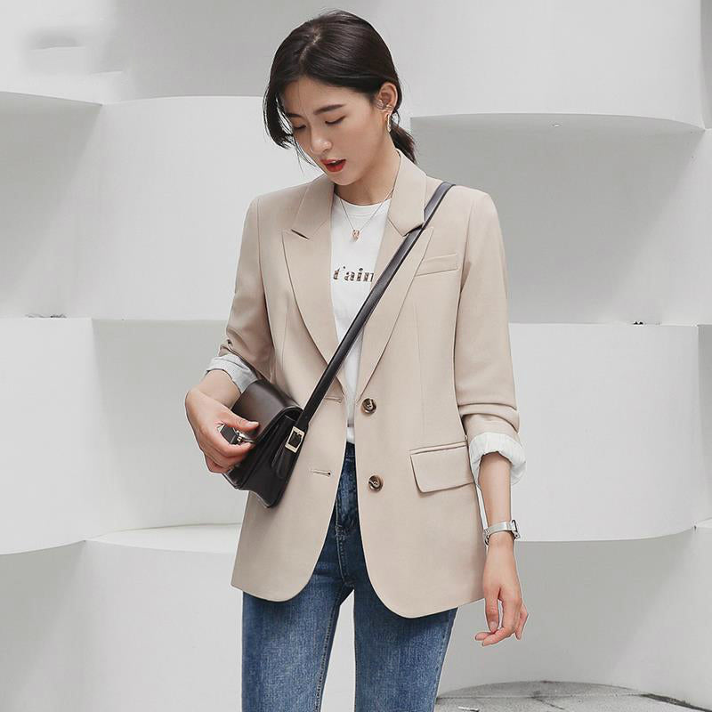 jinran New 2022 Autumn Fashion Blazer Jacket Women Casual Korean Pockets Long Sleeve Coat Office Ladies Solid Loose Blazer