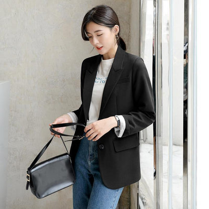 jinran New 2022 Autumn Fashion Blazer Jacket Women Casual Korean Pockets Long Sleeve Coat Office Ladies Solid Loose Blazer