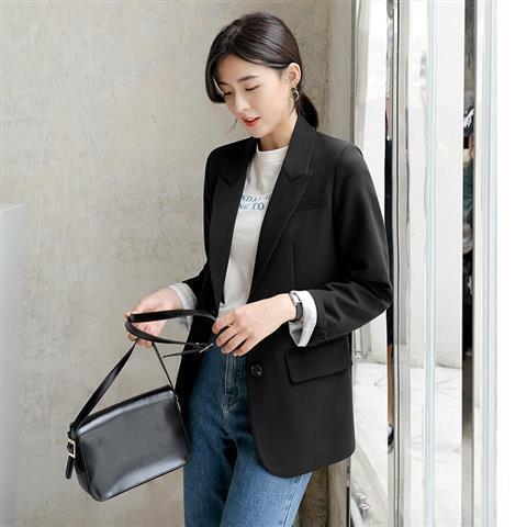 jinran New 2022 Autumn Fashion Blazer Jacket Women Casual Korean Pockets Long Sleeve Coat Office Ladies Solid Loose Blazer