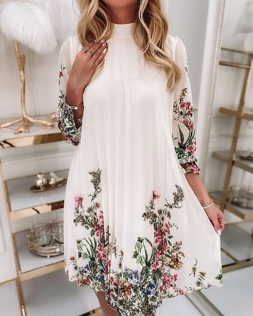 jinran Women&#39;s Spring And Autumn Dresses Fashion Ruffle O Neck Print Casual Loose Pleated Woman Mid Sleeve Pullover Tie Dye Dress 2022