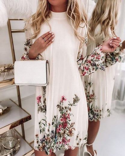 jinran Women&#39;s Spring And Autumn Dresses Fashion Ruffle O Neck Print Casual Loose Pleated Woman Mid Sleeve Pullover Tie Dye Dress 2022