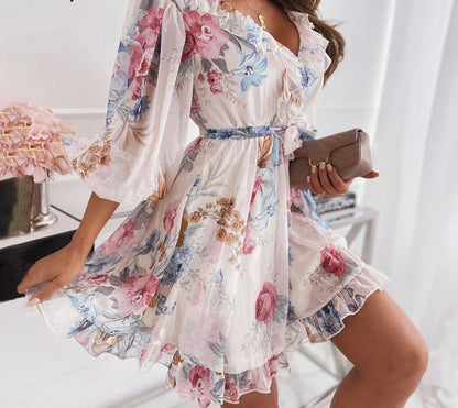 jinran Women&#39;s Floral Print Half Sleeve Sexy Mini Party Dress Backless Ruffle Spring Summer Dress 2022 Casual Female Clothing