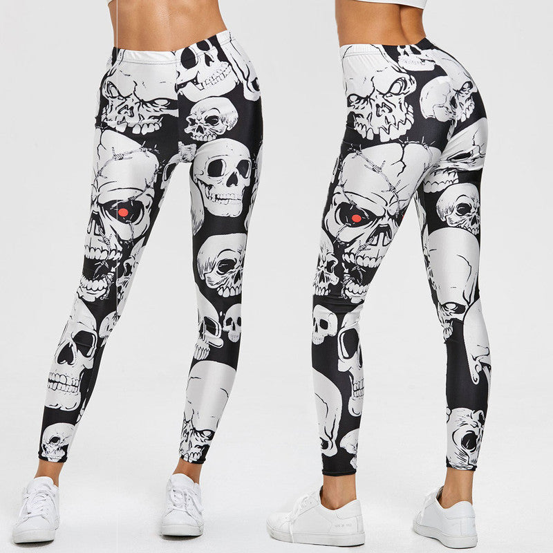 jinran Punk Style Skull Leggings Women Printed Leggings High Waist Sports Skinny Workout Fitness Leggings New Mujer Pants