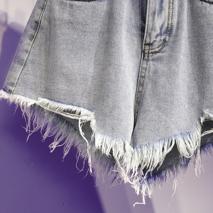 jinran Summer High Waist Fashion Korean Ripped Wide Leg Loose Hot Short Pants Casual Vintage Plus Size Women&#39;s Jean Denim Shorts Female