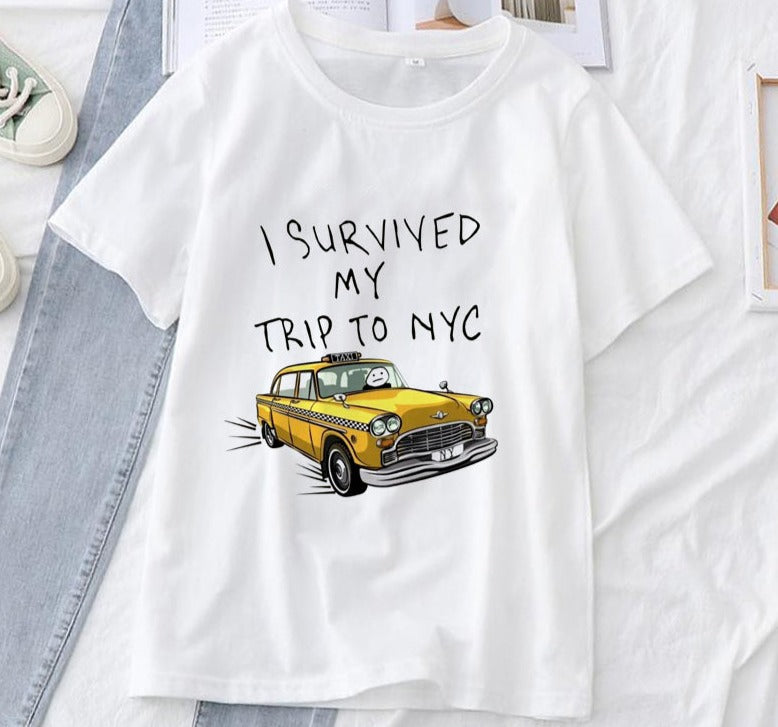 jinran Tom Holland Women&#39;s T-shirts Women Men Harajuku I Survived My Trip To NYC Classic Vitruvian Pizza T Shirt Summer Fashion Tops