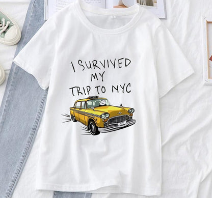 jinran Tom Holland Women&#39;s T-shirts Women Men Harajuku I Survived My Trip To NYC Classic Vitruvian Pizza T Shirt Summer Fashion Tops