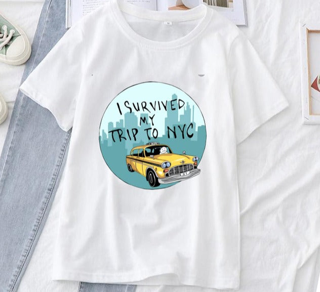 jinran Tom Holland Women&#39;s T-shirts Women Men Harajuku I Survived My Trip To NYC Classic Vitruvian Pizza T Shirt Summer Fashion Tops