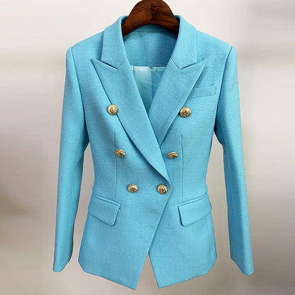 jinran HIGH STREET Newest 2022 Runway Designer Blazer Women&#39;s Classic Lion Buttons Double Breasted Slim Fitting Textured Blazer Jacket