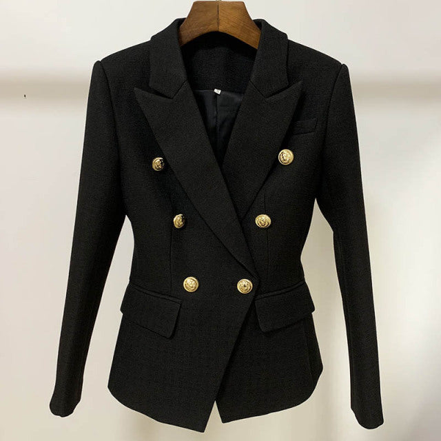 jinran HIGH STREET Newest 2022 Runway Designer Blazer Women&#39;s Classic Lion Buttons Double Breasted Slim Fitting Textured Blazer Jacket