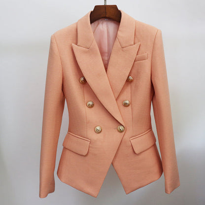 jinran HIGH STREET Newest 2022 Runway Designer Blazer Women&#39;s Classic Lion Buttons Double Breasted Slim Fitting Textured Blazer Jacket