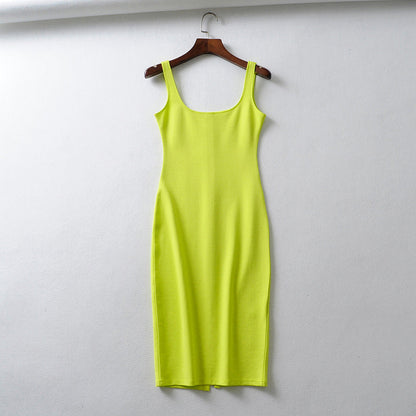 jinran Summer Dress Vestido Women&#39;s Sexy Back Slit Sleeveless Bodycon Tank Knee-length Dress