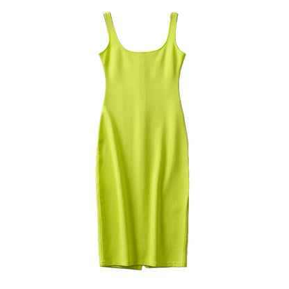 jinran Summer Dress Vestido Women&#39;s Sexy Back Slit Sleeveless Bodycon Tank Knee-length Dress