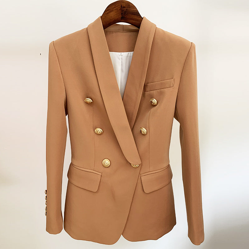 jinran 2022 Newest Designer Blazer Jacket Women&#39;s Slim Fitting Double Breasted Metal Lion Buttons Shawl Collar Blazer