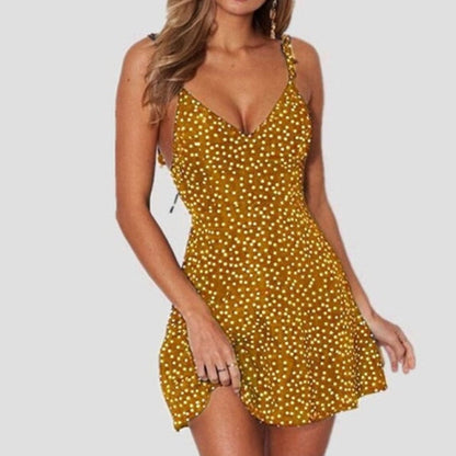 jinran Sexy Summer Sleeveless Polka Dot Short Dress Women&#39;s Fashion Sleeveless V-neck Straps Mini Backless Casual Black Sexy Sundress