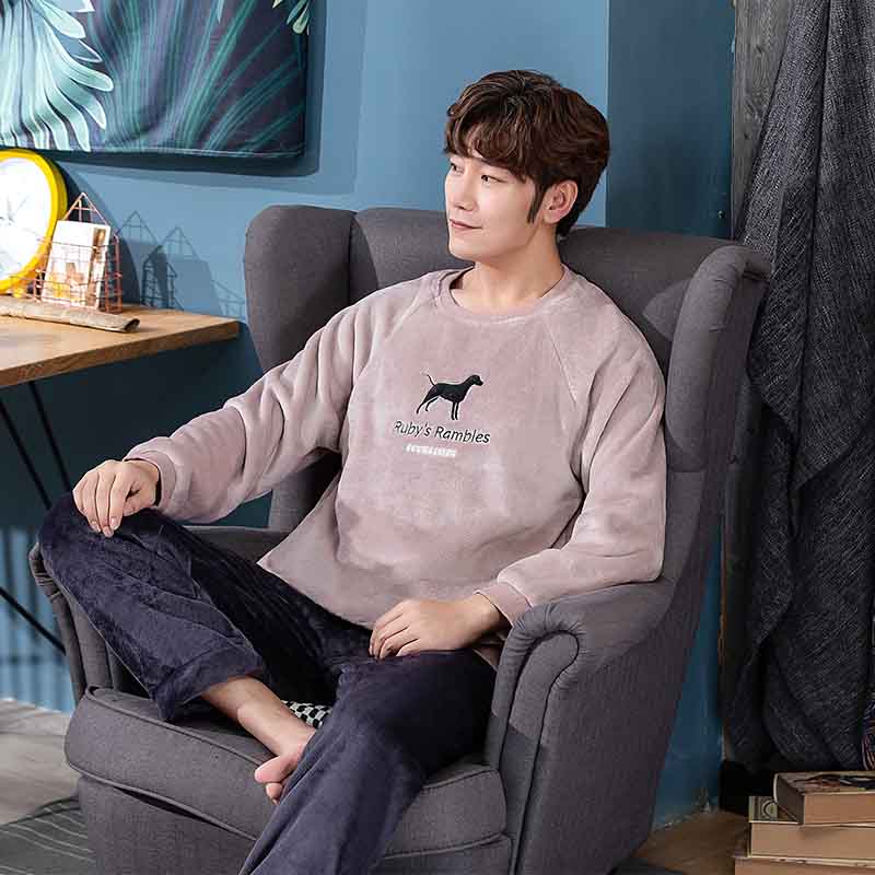 jinran New Style Men&#39;s Pajamas Set Autumn Winter Warm Flannel Thicken Male Pajamas Sets Long Sleeve Sleepwear Top +Pant Leisure