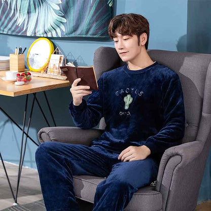 jinran New Style Men&#39;s Pajamas Set Autumn Winter Warm Flannel Thicken Male Pajamas Sets Long Sleeve Sleepwear Top +Pant Leisure