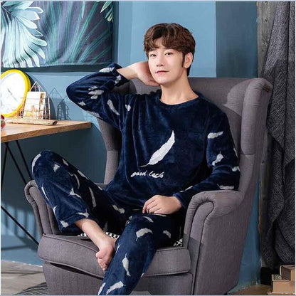 jinran New Style Men&#39;s Pajamas Set Autumn Winter Warm Flannel Thicken Male Pajamas Sets Long Sleeve Sleepwear Top +Pant Leisure