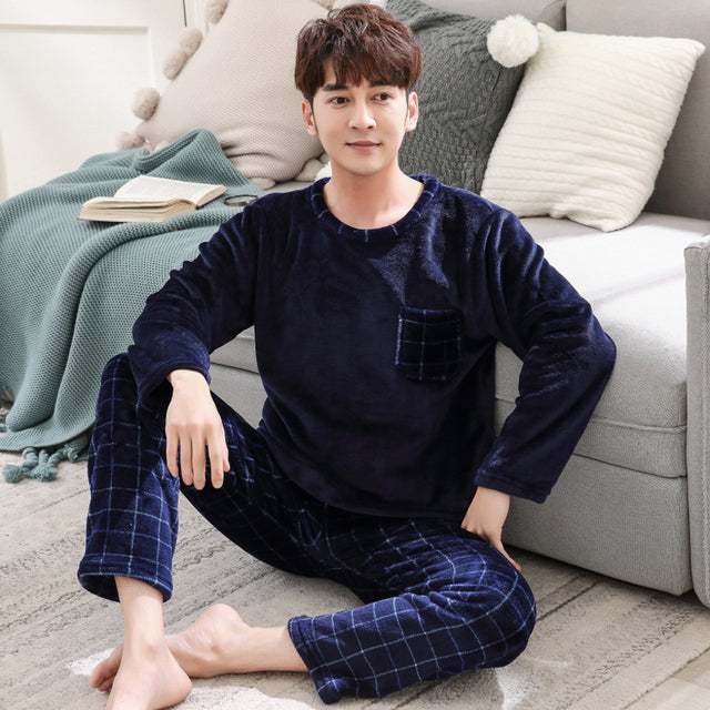 jinran New Style Men&#39;s Pajamas Set Autumn Winter Warm Flannel Thicken Male Pajamas Sets Long Sleeve Sleepwear Top +Pant Leisure