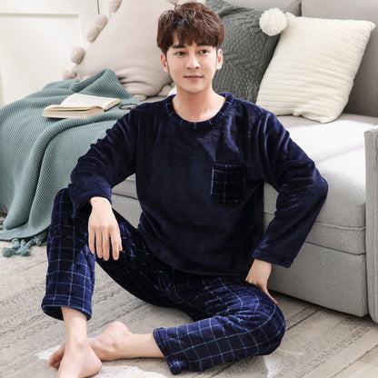 jinran New Style Men&#39;s Pajamas Set Autumn Winter Warm Flannel Thicken Male Pajamas Sets Long Sleeve Sleepwear Top +Pant Leisure