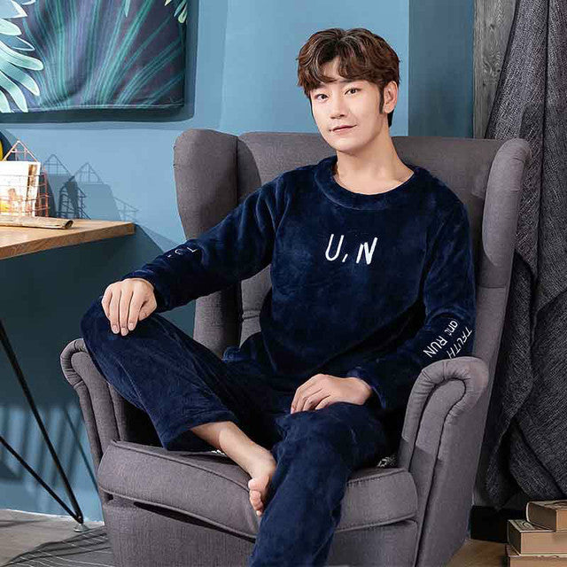 jinran New Style Men&#39;s Pajamas Set Autumn Winter Warm Flannel Thicken Male Pajamas Sets Long Sleeve Sleepwear Top +Pant Leisure