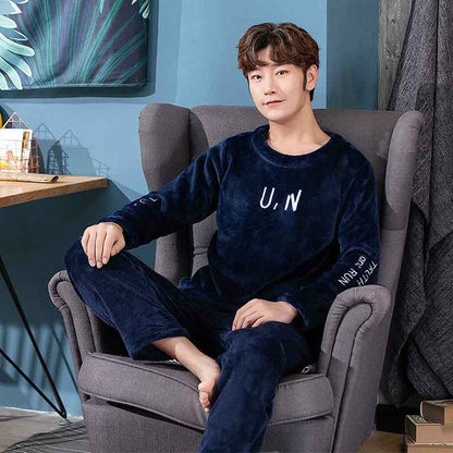 jinran New Style Men&#39;s Pajamas Set Autumn Winter Warm Flannel Thicken Male Pajamas Sets Long Sleeve Sleepwear Top +Pant Leisure