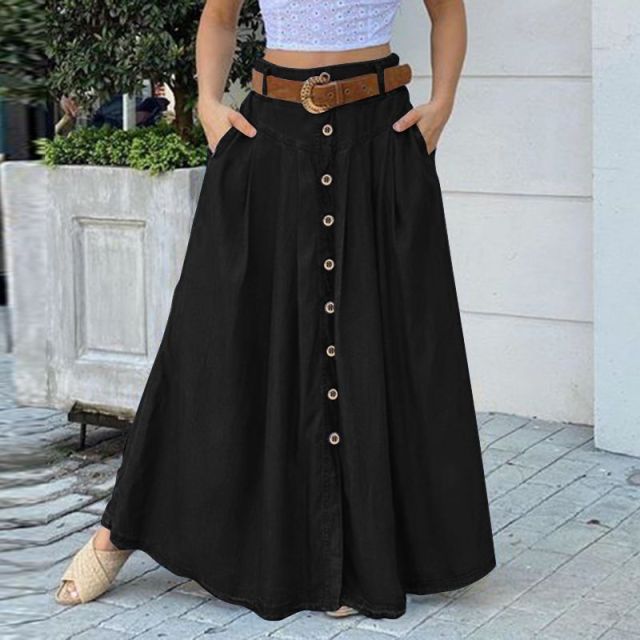 jinran Women&#39;s Spring Sundress 2022 ZANZEA Stylish Button Maxi Skirts Casual High Waist Long Vestidos Female Solid Robe Femme