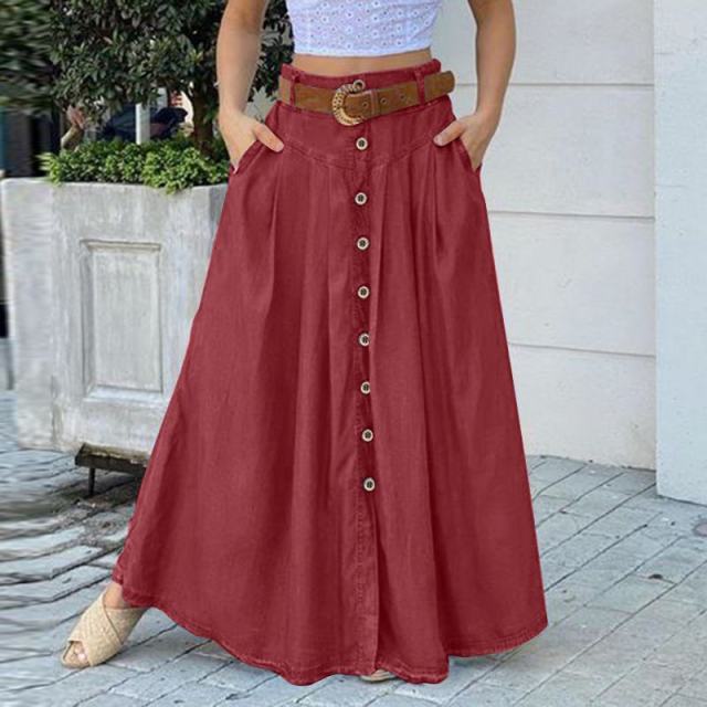 jinran Women&#39;s Spring Sundress 2022 ZANZEA Stylish Button Maxi Skirts Casual High Waist Long Vestidos Female Solid Robe Femme