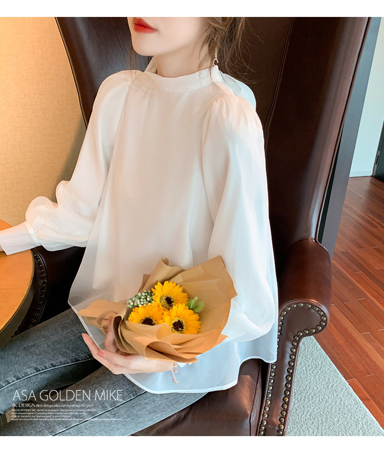 jinran Loose Chiffon Women Blouse Spring/Summer 2022 New Lantern Long Sleeve Bow Shirt Women&#39;s Blusas Mujer Elegant Organza Shirt 152i