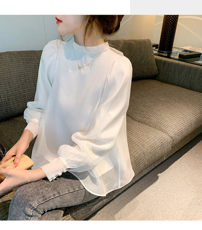 jinran Loose Chiffon Women Blouse Spring/Summer 2022 New Lantern Long Sleeve Bow Shirt Women&#39;s Blusas Mujer Elegant Organza Shirt 152i