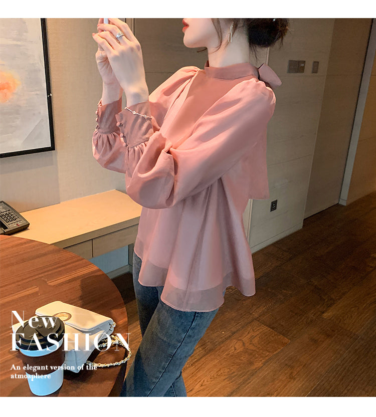 jinran Loose Chiffon Women Blouse Spring/Summer 2022 New Lantern Long Sleeve Bow Shirt Women&#39;s Blusas Mujer Elegant Organza Shirt 152i