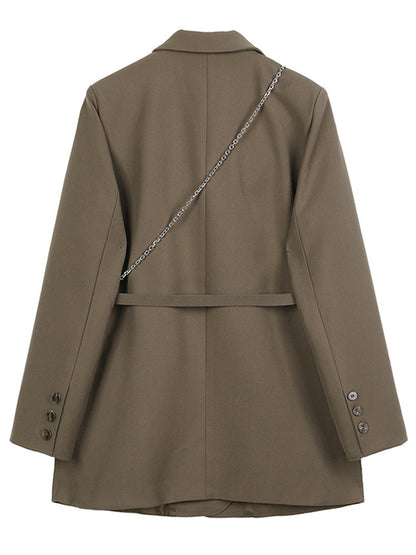 jinran Women Brown Pocket Big Size Blazer New Lapel Long Sleeve Loose Fit  Jacket Fashion Tide Spring Autumn 2022 1DB850