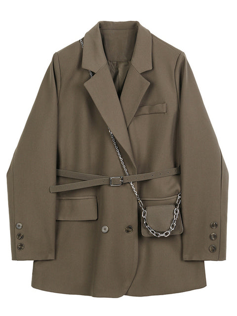 jinran Women Brown Pocket Big Size Blazer New Lapel Long Sleeve Loose Fit  Jacket Fashion Tide Spring Autumn 2022 1DB850