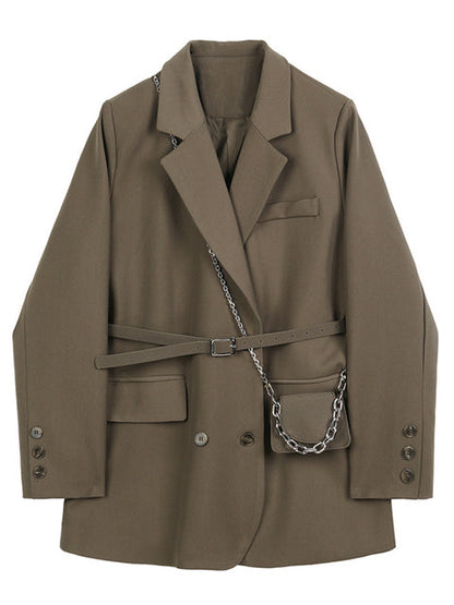 jinran Women Brown Pocket Big Size Blazer New Lapel Long Sleeve Loose Fit  Jacket Fashion Tide Spring Autumn 2022 1DB850
