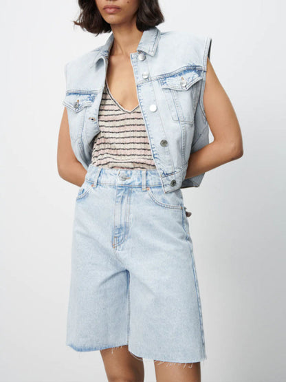jinran summer new style women&#39;s fashion all-match high waist snow wash denim casual shorts