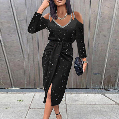 jinran Women&#39;s Summer Sexy Dress Hollow Out Long-sleeve Bodycon Waist Party Dress 2022 Woman Casual Fashion V-neck Party Dresses