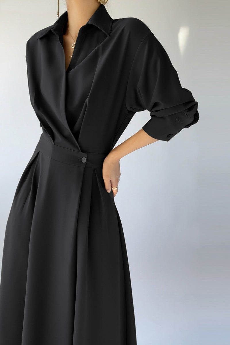 jinran Women Spring Elegant Casual A-Line Midi Shirt Dress Long Sleeve Slim Waist Black Vestidos Female Fashion Outerwear Cloths 2024