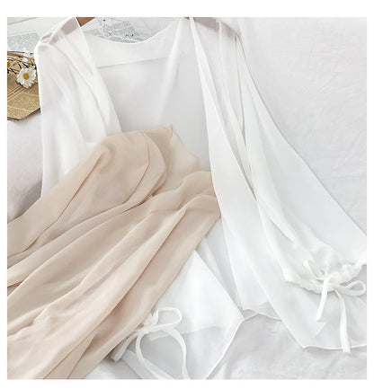 jinran Chiffon Solid Blouses Women Breathable Shirts Thin New Outwear V-neck Elegant Korean Style Trendy Drawstring Bow Female Simple