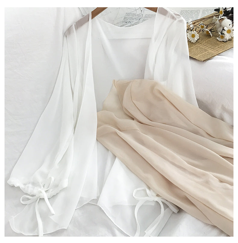 jinran Chiffon Solid Blouses Women Breathable Shirts Thin New Outwear V-neck Elegant Korean Style Trendy Drawstring Bow Female Simple