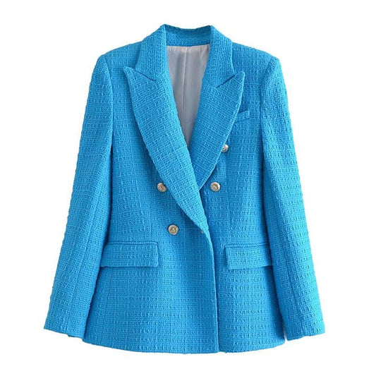 jinran 2022 Women New Casual Tweed Blazer Vintage Office Lady Autumn Jacket Coat double Breasted Outwear Female Chic Tops