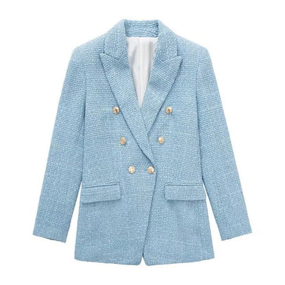 jinran 2022 Women New Casual Tweed Blazer Vintage Office Lady Autumn Jacket Coat double Breasted Outwear Female Chic Tops