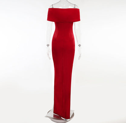 jinran Women&#39;s Dress Elegant Tunics Pull Sleeve High Split Evening Party Dresses Y2K Tight Long Maxi Formal Vestidos Red Black