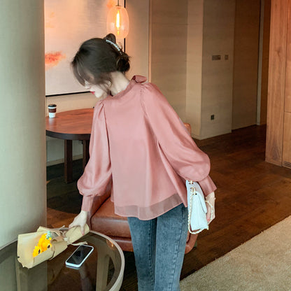 jinran Loose Chiffon Women Blouse Spring/Summer 2022 New Lantern Long Sleeve Bow Shirt Women&#39;s Blusas Mujer Elegant Organza Shirt 152i