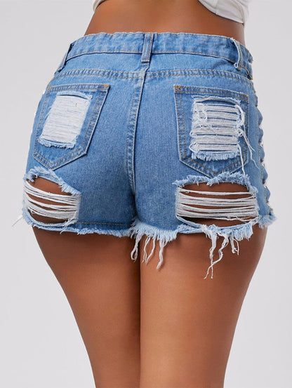 jinran Sexy Summer Women Denim Shorts New Black Blue High Waist Ripped Short Jeans Femme Tassel Lace Up Bandage Hot Pants