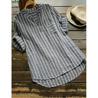 jinran Summer Shirt Women Cotton Linen Tops Long Sleeve Oversize Lady Office Working Linen Blouse Striped Classic Formal Blouses 2022