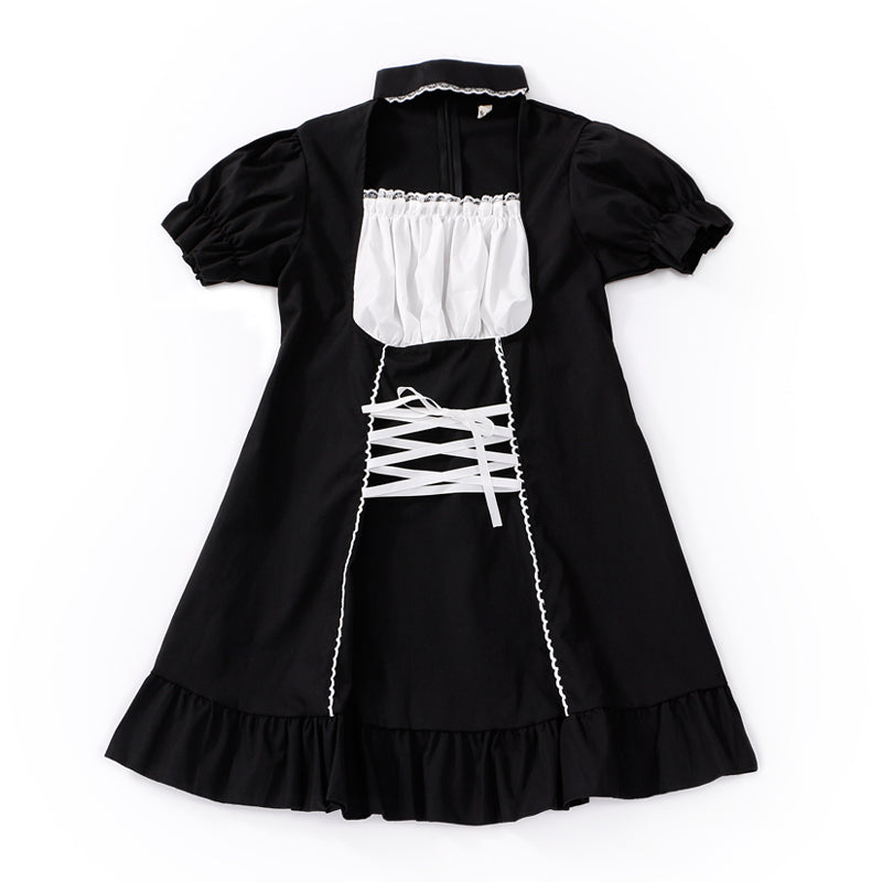 jinran Women&#39;s Maid Dress Kawaii Lolita Outfit French Milkmaid Costume Cosplay Bandage Sexy Waitress Dress Puff Sleeve Uniform