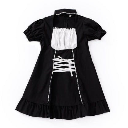 jinran Women&#39;s Maid Dress Kawaii Lolita Outfit French Milkmaid Costume Cosplay Bandage Sexy Waitress Dress Puff Sleeve Uniform