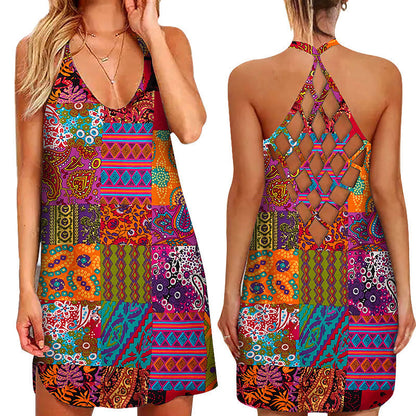 jinran Fun Geometric Graphic Mini Dresses for Women&#39;s Clothing 2022 Summer Casual Loose Sexy Sleeveless O-Neck Beach Sundress Ladies