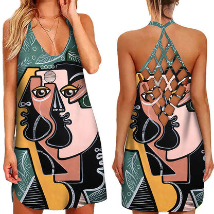 jinran Fun Geometric Graphic Mini Dresses for Women&#39;s Clothing 2022 Summer Casual Loose Sexy Sleeveless O-Neck Beach Sundress Ladies